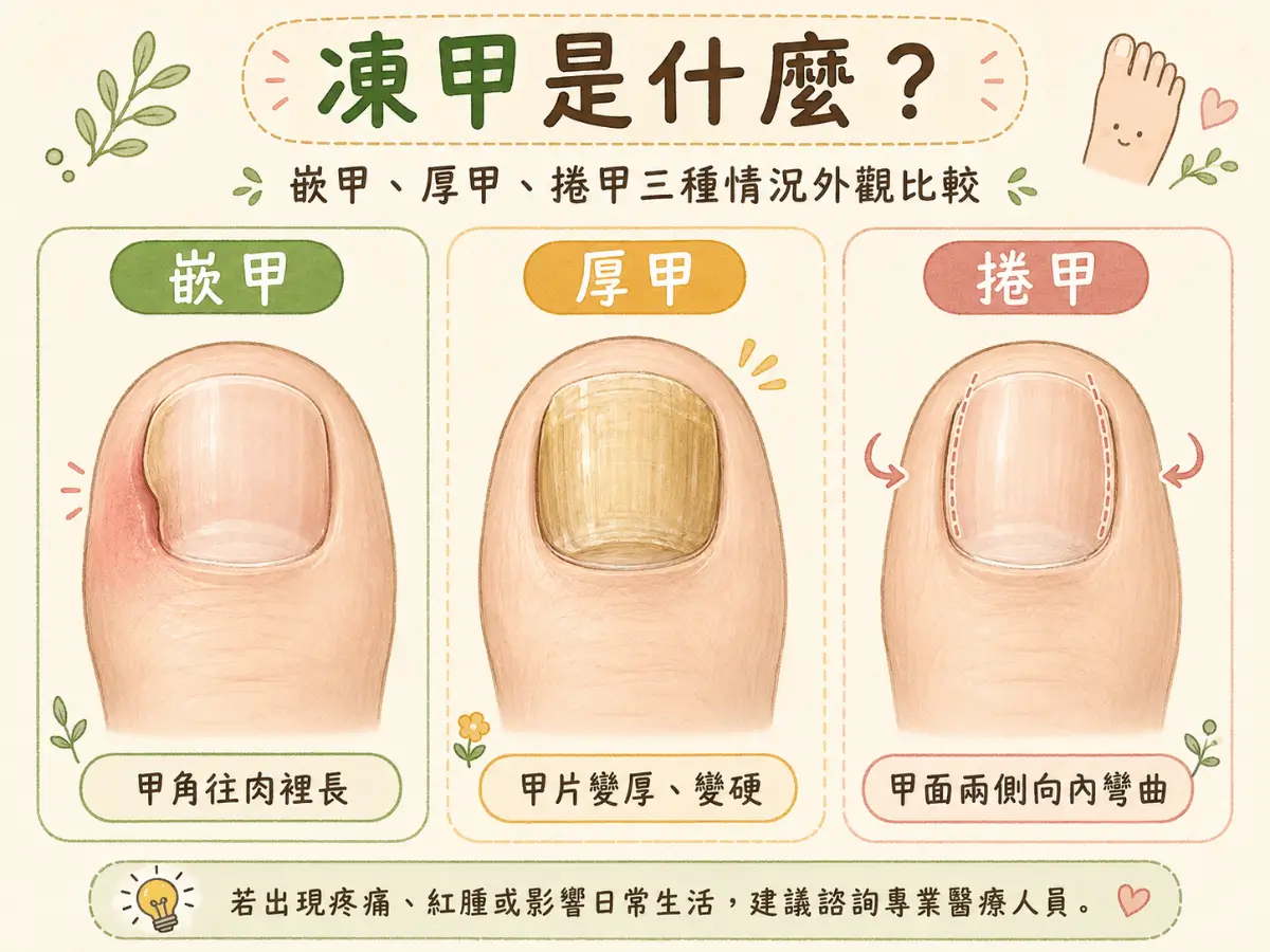凍甲是什麼：嵌甲、厚甲、捲甲三種情況外觀比較