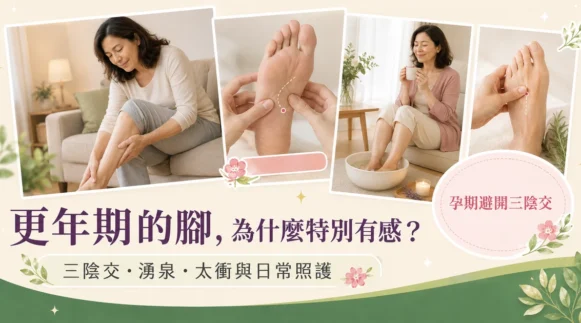更年期女性傍晚坐在沙發邊揉小腿。